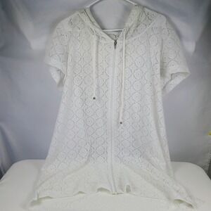 Jaclyn‎ Smith Swim Suit Zip Cover-up Short Sleeve Hoodie Women's S White